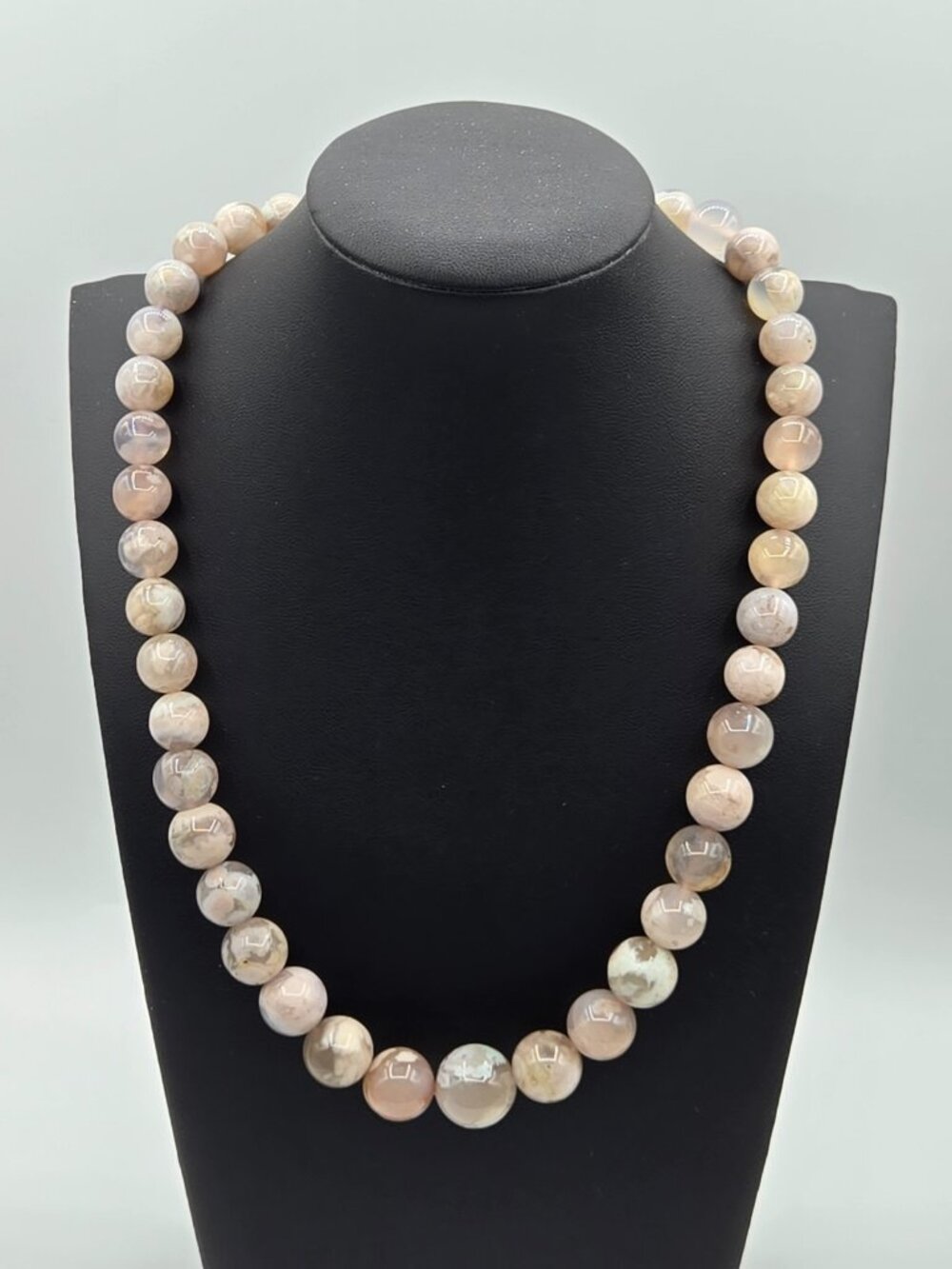 DJoy Cherry Blossom Agate 11-16 mm Graduated Bead Necklace 925 Silver Clasp NEW